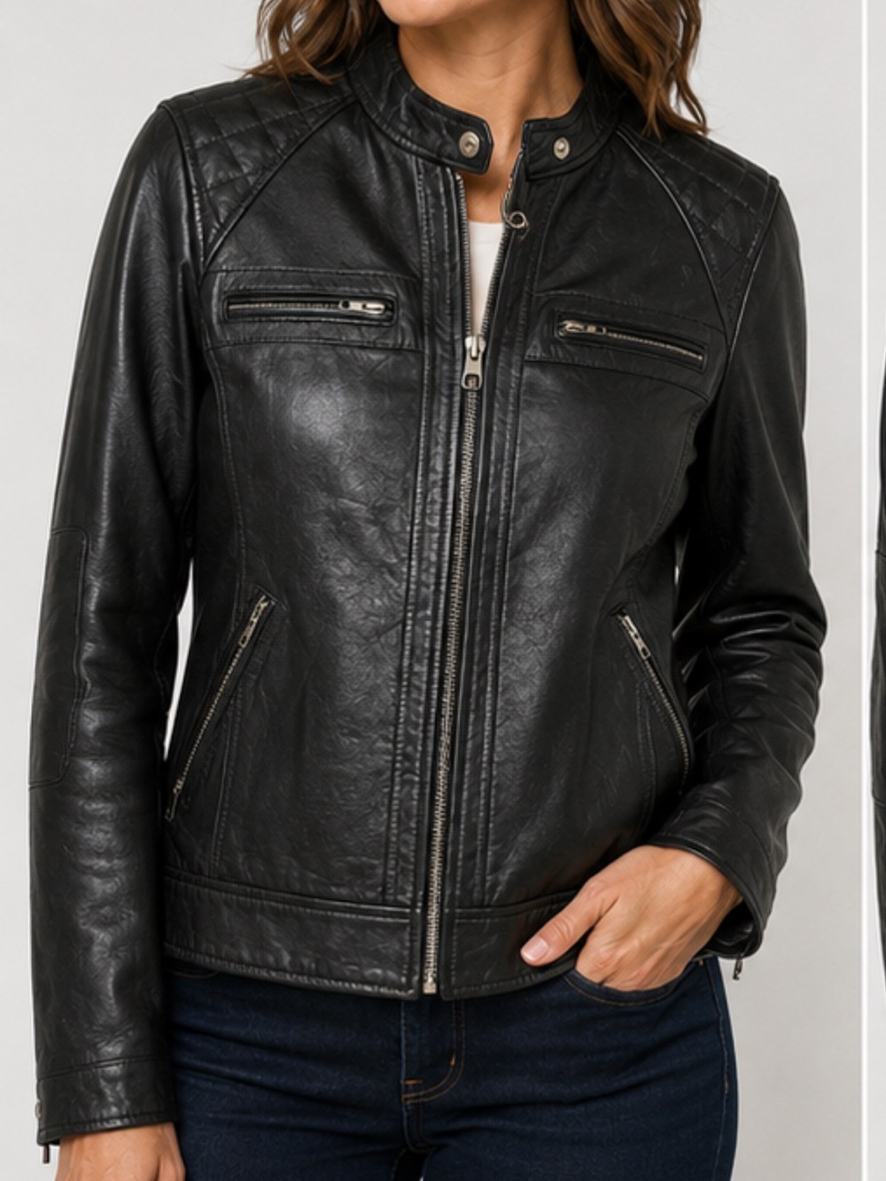 Real Leather Genuine Leather Moto Racer Jacket Black Quilted